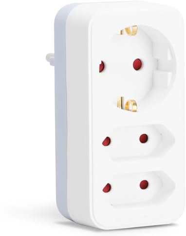 Aigostar Enchufes Europeos con 3 Tomas Adaptador Enchufes con Protección Infantil,1 Schuko,2 Clavija EU,Blanco