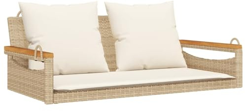 vidaXL Panchina a Dondolo con Cuscini Beige 109x62x40 cm in Polyrattan, panchina a Dondolo con Cuscini, Seduta a Dondolo, Seduta a Dondolo in Rattan