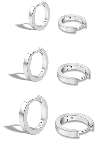 ALEXCRAFT Herren Ohrringe Silber 925 Breit Edelstahl Creolen Männer Damen Set Earrings Men