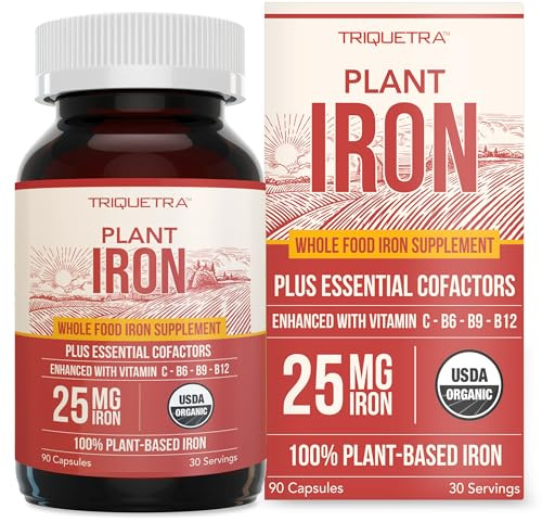 Organic Iron Supplement | Whole Food Mineral & Cofactors, 25 mg Elemental | Enhanced Absorption Plus Blood Health Vitamins – Gentle Form – Supports Healthy Levels & Blood Health – 90 Capsules
