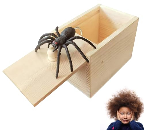 Spider,Araignée,Prank,Boîte à Jouets en Bois,Article de Farces pour Halloween,Adultes et Enfants,en Plastique Noir Réaliste,Boîte Cadeau Sautante,Jouet d'halloween,Araignée en Caoutchouc