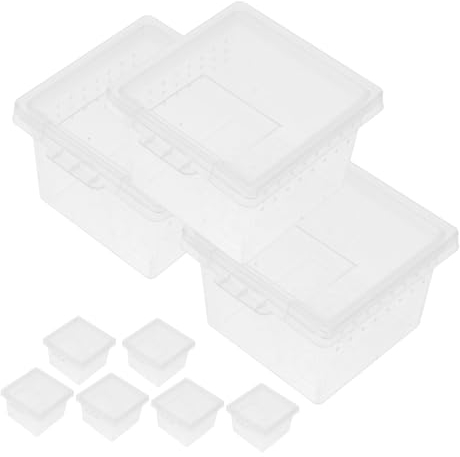 COLLBATH 20pcs Insect Feeding Boxes and Spider Terrariums, Plastic Small Habitat Containers 6.5x6.5x4.5cm for Reptile Breeding, Turtle and Cricket Keeper Use