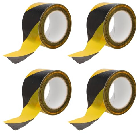 Amig - 4 rotoli di nastro segnaletico - Per segnalazione e avvertimento di pericolo - Impermeabile e flessibile - LDPE (polietilene a bassa densità) - 70 mm x 200 m - Giallo e nero