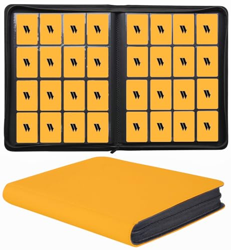 Premium 1000+ Capacité de classeur à fermeture éclair double face Album de poche pour MTG, JCC Cartes de sport (Jaune)