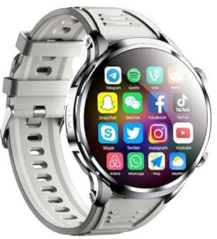 4+64GB H18 Smart Watch 4G Android 1100mAh Batería Gooogle Play Store Frecuencia Cardíaca 1.96 pulgadas Pantalla Grande GPS WIFI Smartwatch Hombres (Plata)