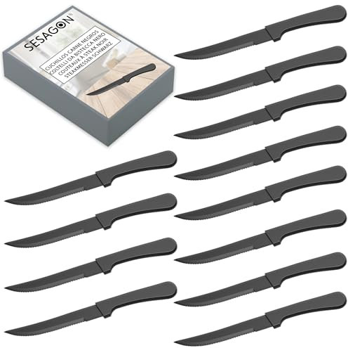 Coltelli da bistecca nero set di 12 pezzi da 22 cm con impugnatura ergonomica coltelli bistecca nero coltello da bistecca nero coltello bistecca nero