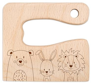wunderwunsch® - Personalisiertes Montessori Kinder Messer mit Gravur - Sicheres Holz Baby Besteck mit abgerundeten Kanten - Geburtstag Baby Geschenk (Bär)