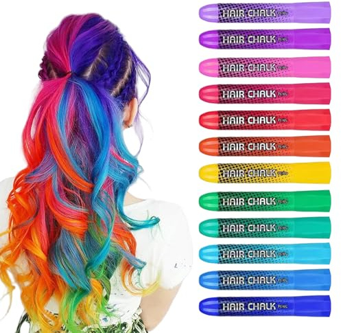 GlamRays Tiza para el pelo para niñas, lavable, 12 colores, tizas temporales para el pelo para niñas, regalos para cabello oscuro, marcador de color de pelo, regalos para adolescentes, niñas y niños