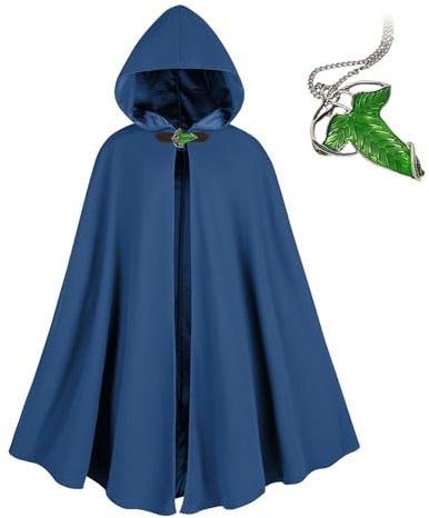 NFAOEGJ Renässans huvkappa med grönt löv Elven brosch medeltida kläder unisex, halloween medeltida kappa med huva