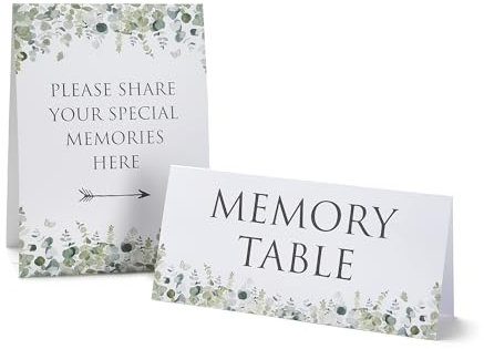 ANGEL & DOVE Juego de 2 letreros de mesa funerarios de eucalipto