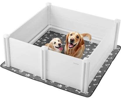 VEVOR Parc de Mise Bas pour Chien, 122x122x46 cm, Caisse de Mise Bas pour Chiots, avec Porte Réglable en Hauteur, Tapis d'Urine Lavable, Boite de Naissance en Plastique PVC pour Chiens de Grande Race