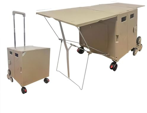 TBMTOAL Bärbar verktygsvagn, shoppingvagn med lock, trappvagn med justerbart teleskophandtag, lock, för shopping, kontor, camping, picknick, kaffe, klättring