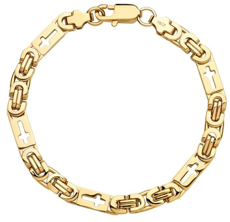DJADEE Herrarmband guld 750 guldpläterat rostfritt stål vattentätt allergivänligt, 6 mm byzantiner, kungligt armband med kors 18 karat stämplat, 6 mm x 21 cm, Rostfritt stål, Utan sten