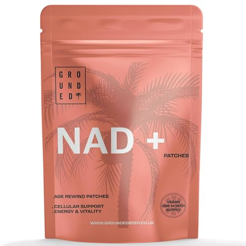 Grounded NAD+ Patches – NMN, NAC, Lion’s Mane, Ginkgo & CoQ10 – Vegan, Caffeine Free, 30 Day Supply