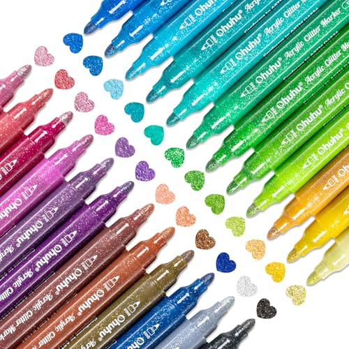 Ohuhu glitterpennor 24 färger, 3 mm vattenbaserade | Glitter filtpennor för flickor, album scrapbooking stenar keramiska glas koppar trä ritning färg