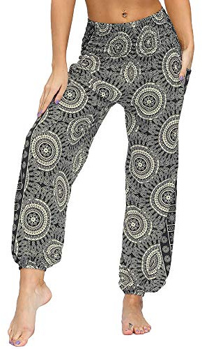 Nuofengkudu hippie haremsbyxor med fickor för kvinnor, yogabyxor