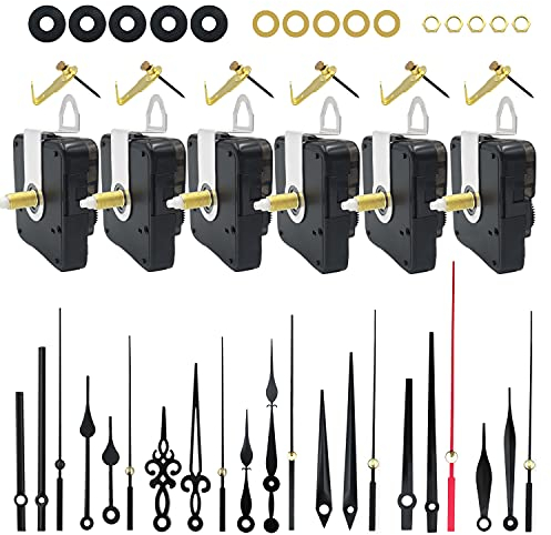LURICO 6 Stücke Geräuschloses Uhrwerk Set, Hoch Drehmoment Lange Welle Uhrwerk Mechanismus, Uhrwerk für Wanduhr, ​Uhrwerk mit Zeiger, Für Clock Ersatzteile Ersatz