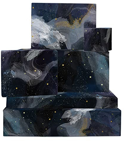 Central 23 – Marineblaues Geschenkpapier – 6 Bögen Marmor-Geschenkpapier – Mitternacht, Himmel, Sterne – Schwarzes Geschenkpapier für Geburtstag – für Männer und Frauen