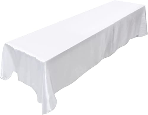 JIUERYY Satinduk för bröllopsbankett, bankett, evenemang, dop, dekoration, vit, 145 x 320 cm