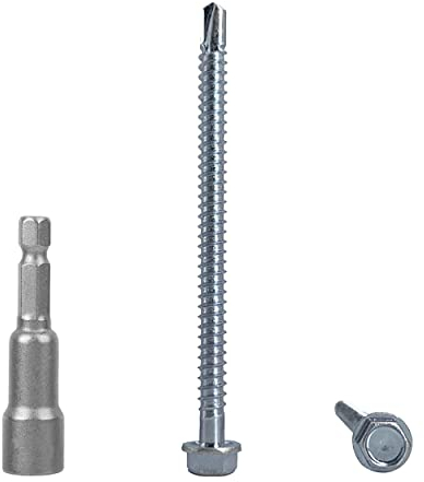 Paquete de 120 tornillos DIN 7504 K de acero cincado 5,5 x 80 mm, tornillo de chapa autoperforante, cabeza de arandela hexagonal, autorroscante (120, 5,5 x 80 mm)