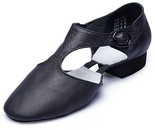 Leather Jazz Dance Shoes for Women Men Slip on Teaching Dance Sandals 8.5 M US Women Black