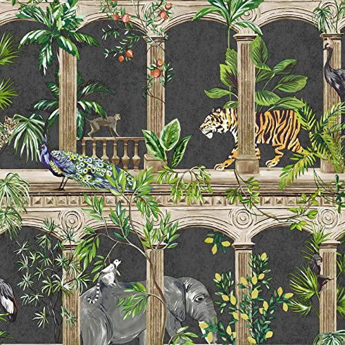 Holden Decor Outside in Animal Arches Black Wallpaper 13111 - Tropical Plants