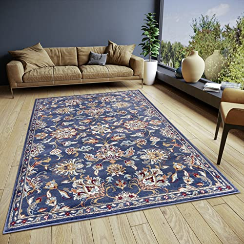 Hanse Home Caracci Teppich Orientalisch – Orient Läufer klassisch dicht gewebt mit Ornamenten und Blumenmotiven Weicher Kurzflor für Schlafzimmer, Esszimmer, Wohnzimmer, Flur, Küche – Blau, 140x200cm