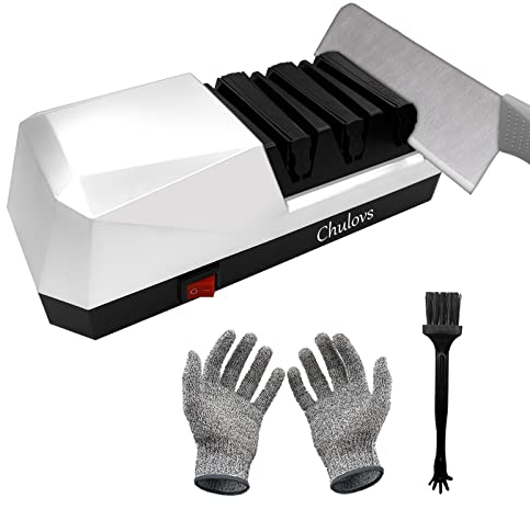 Chulovs Elektrischer Messerschärfer, 3 in 1 Professioneller Diamant-Messerschärfer,3-stufiger Küchenmesserschärfer, zum Restaurieren,Reparieren,Polieren von Kochmessern, Küchenmessern (Silber)
