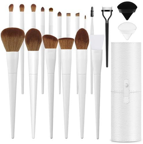 LUXBRU Juego de brochas de maquillaje, 17 brochas de maquillaje con base, mezcla de cejas, corrector, rubor, sombra de ojos, contorno, cepillo para polvo de pestañas, kit de brochas de maquillaje con