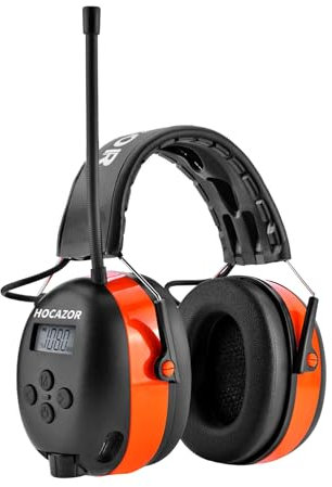 Hocazor HP033 Bluetooth AM FM Radio Headphones, Type-C Charging Port Hearing Protection Earmuffs with Rechargeable 2000mAh Battery for Mowing, Snowblowing, Workshops, Orange