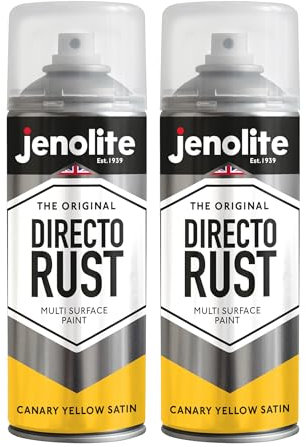 JENOLITE Directorust Spray Paint Satin Finish | Canary Yellow | 2 x 400ml | Direct To Rust | Multi Surface Paint | RAL 1018