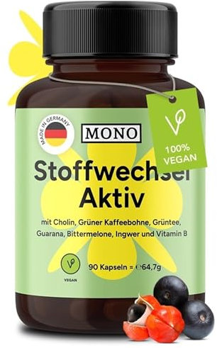 MONO Stoffwechsel Aktiv - 90 Kapseln - mit Vitamin B6 & B12 - natürlicher Stoffwechsel Booster