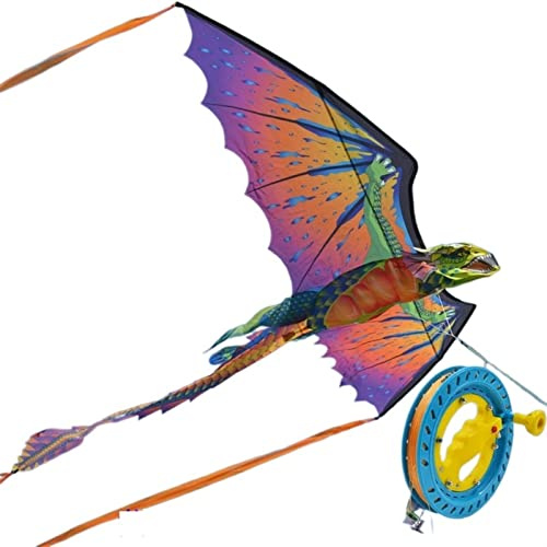 WAOCEO Kites Creative 3D Three-Dimensional Dragon Head Pterosaur Dinosaur Kite Adult Children's Kite Outdoor Sports Kite Set Easy to Fly Kites Stunt Kite (Size : with 300m Reel)