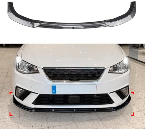 AUSMILA Frontspoiler Splitter Lippe für Seat Ibiza MK5 Standard/FR 2018–2023, Schwarz, ABS-Kunststoff, Glänzend Schwarz/Kohlefaser-Optik, Front