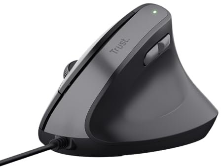 Trust Yuno Vertikale Maus, Ergonomische Maus für Rechtshänder, Vorbeugung Gegen Mausarm/Tennisarm (RSI Syndrom), 60% Recyclingkunststoff, mit Kabel, Computer Laptop PC Mac - Schwarz
