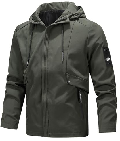 Cexiakong Men's Winter Waterproof Outdoor Jacket Warm Fleece Lining Ski Raincoat with Rain Jacket Lightweight Leisure Jacket Packable Wind Jacket Bicycle Raincoat Waterproof Winter Jacket, Green, 5XL