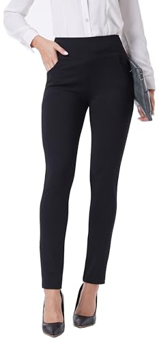 Fakanhui Pantaloni da lavoro da donna, comodi, stretch, gamba stretta, elastici, vita alta, da indossare sopra, business casual, nero, Large Lungo