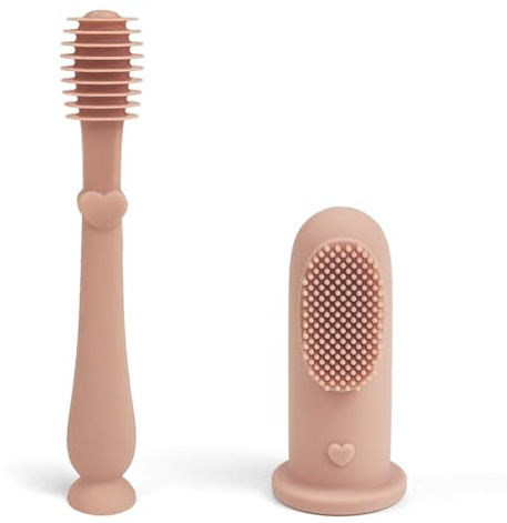 Generic Baby Finger Toothbrush Tongue Cleaner - Manual, Silicone, Oval Head - Light Pink - 2 Count - Baby