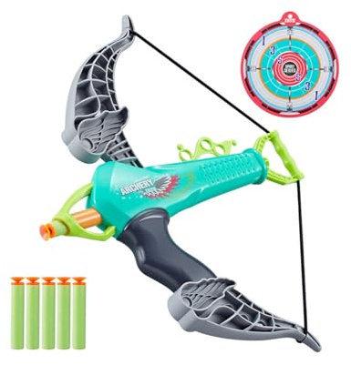 TPZORJX Giocattoli con arco e frecce, tiro con l'arco per bambini, freccette per bambini, giochi di lancio per bambini, giochi di lancio al chiuso e all'aperto, incluse palle appiccicose(verde)
