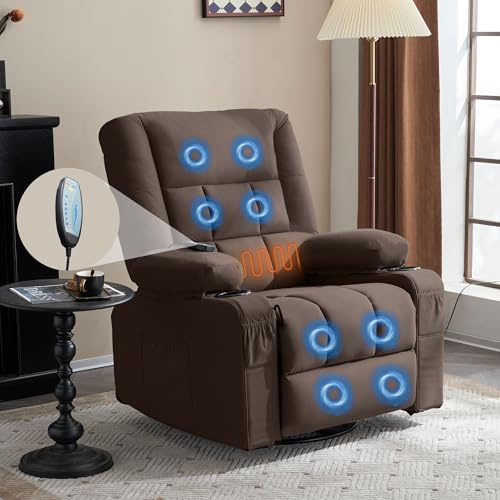 Fiximaster Fauteuil de relaxation ergonomique avec fonction allongée, avec poche latérale et 2 porte-gobelets, fauteuil TV pour salon et home cinéma (marron)