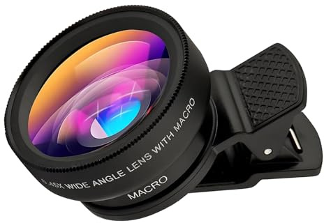 Crumye 2-in-1 Mobile Phone Lens Kit, 0.45x Macro Lens for Mobile Phone, Wide Angle Lens HD Camera Fit for Android, Clip on Zoom Camera Lense for 15 14 Pro Max