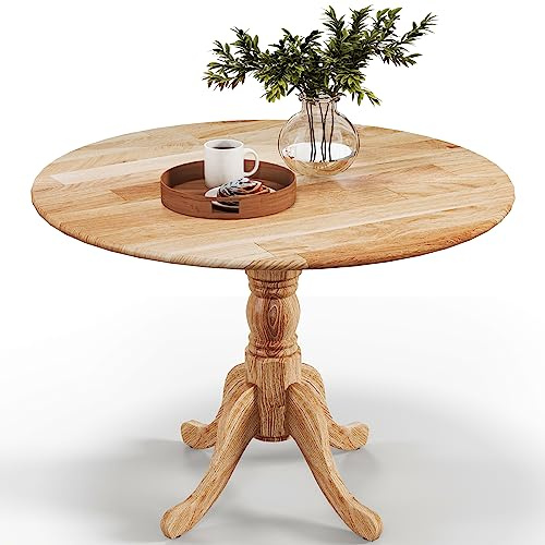 GIANTEX Table à Manger Rustique en Bois avec Plateau Rond et Pieds Incurvés, Table Ronde pour 4 Personnes, Cadre en Bois de Caoutchouc, pour Cuisine, Salle à Manger, Salon, 100 x 100 x 73 cm (Naturel)
