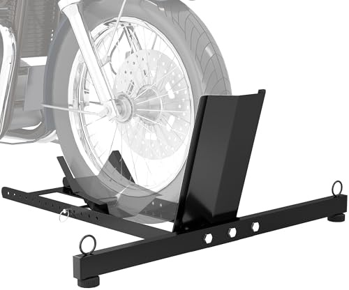 HOMCOM Bloque roue de moto pour pneu avant, cale roue moto en acier, support de verrouillage réglable sur 14 niveaux, capacité 816,5 kg, pour les pneus Ø 34-84 cm/13,4-33,1, noir