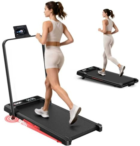 Laufband Klappbar Elektrisch mit 9% Steigung – Walking Pad Leise, Faltbares Laufband für Zuhause und Büro, 10 km/h, 3,0 PS Motor, Stoßdämpfung, LED Anzeige, Kompakt Tretmühle