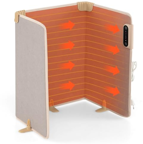 COSTWAY Pannello Infrarossi Riscaldamento Pieghevole, Riscaldatore Sotto Scrivania per Piedi, 3 Livelli e Timer, Scaldapiedi Elettrico Silenziosa, Protezione Surriscaldamento e Ribaltamento (Beige)