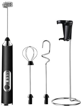 Batidor de Bebidas - Acero Inoxidable de 3 Velocidades con Soporte,Varilla Eléctrica para Leche Espumadora - para Cappuccino, Chocolate Caliente, Salsas, Aderezos, Entusiastas, Aficionados a