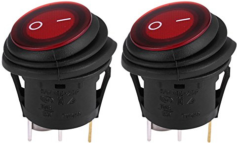 Kippschalter Wasserdicht 12V-12V 20A 3 Pin Rote Led-Licht Runde Auf-Aus-Schalter Auto Boot Wippschalter (2 Pcs)