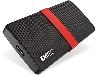 EMTEC Portable SSD X200-256 GB - USB Tipo C - 3.2 Gen 1 (3.1 Gen 1) - 450 MB/s. Color Negro y Rojo