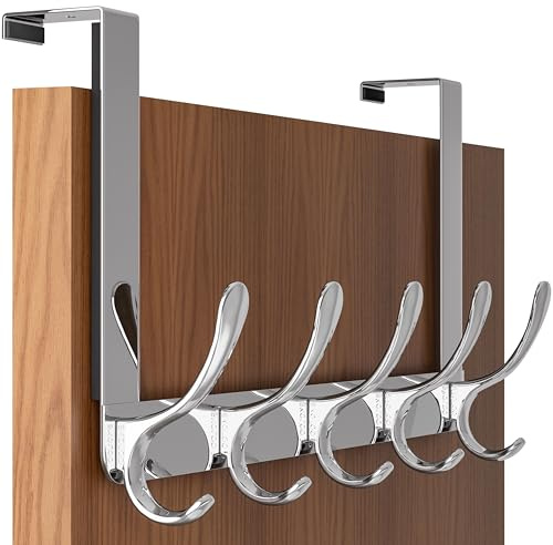 SKOLOO Over The Door Hook, Coat Hooks for Hanging Clothes, Towels, Coats, Hats, Over The Door Towel, Silver, Assembly Required