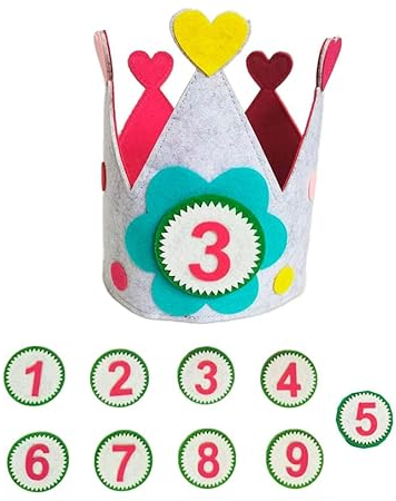 Geburtstagskrone Kinder,Geburtstagskrone Mädchen,Geburtstagskrone Stoff,Krone Geburtstag für Mädchen Jungs mit auswechselbaren Zahlen von 1-9